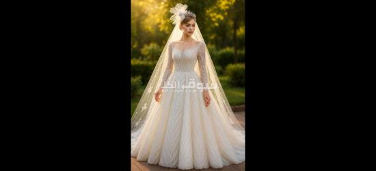 فستان زفاف فري سايز مع جيبونه و طرحه وطقم اكسسوار